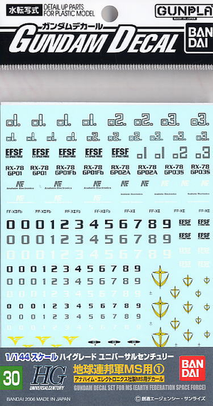 Bandai Spirits Gundam Decal GD30 HGUC Multiuse - Earth Federation 1 'Mobile Suit Gundam'