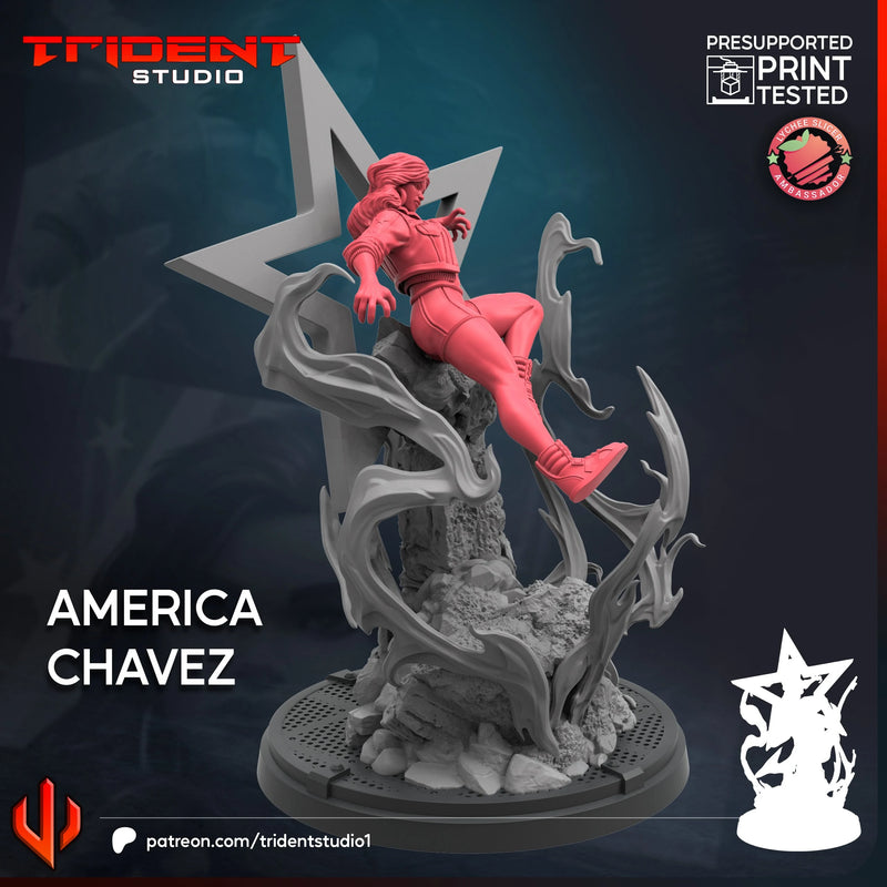 America Chavez Marvel MCP-compatible 40mm resin proxy miniature by Trident Miniatures - product image 2