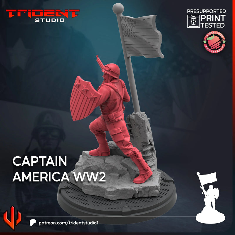 Captain America WW2 Marvel MCP-compatible 40mm resin proxy miniature by Trident Miniatures - product image 2