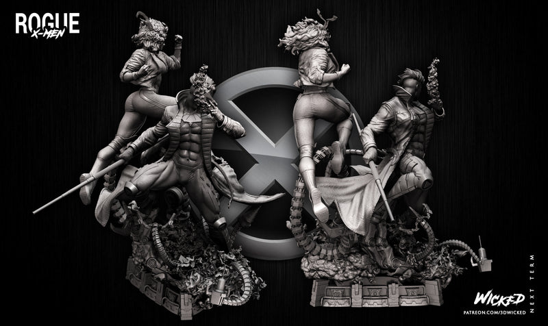 DIORAMA BASE + Rogue Sculpture + Gambit Sculpture resin diorama kit view 2