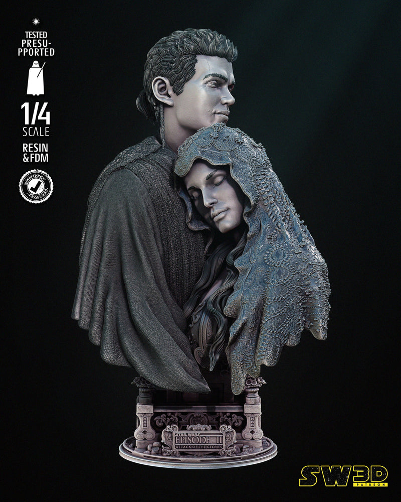 Young Anakin and Padme Bust Portrait