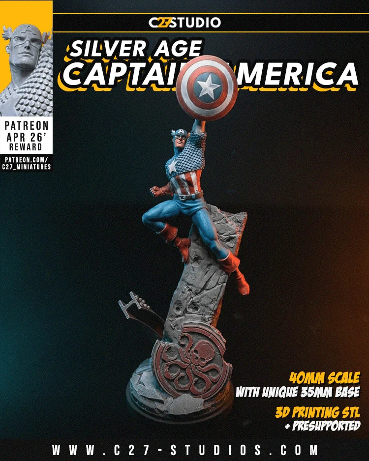 Captain America (Silver Age) Marvel MCP-compatible resin miniature by C27 Studios - product image 2