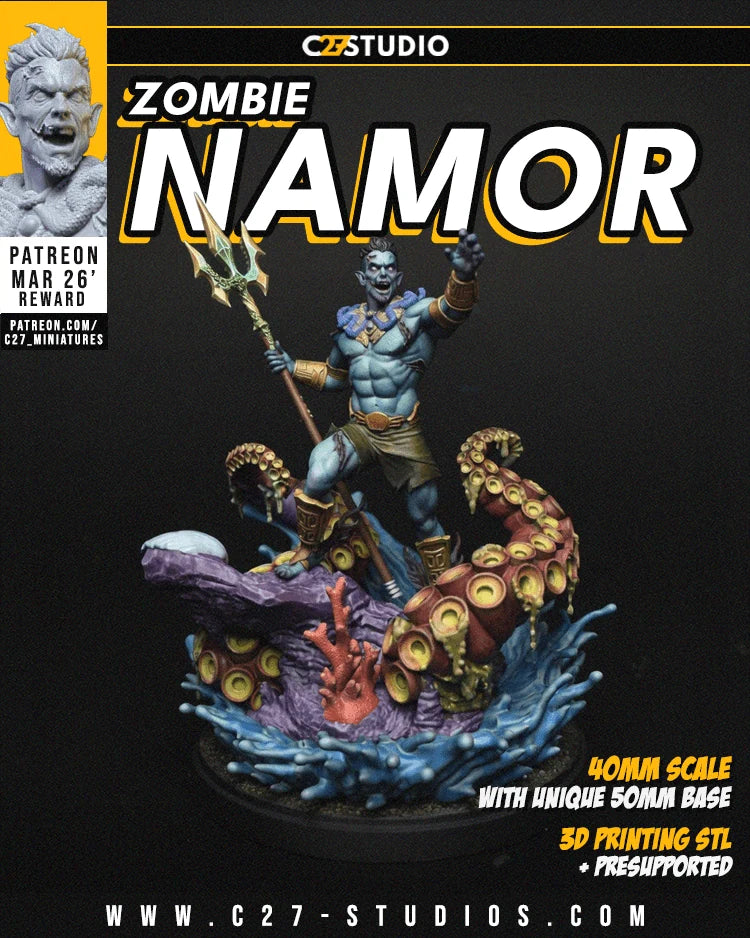 Zombie Namor Marvel MCP-compatible resin miniature by C27 Studios - product image 2