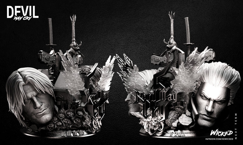 Dante and Vergil Weapon Box and Heads resin prop kit view 2