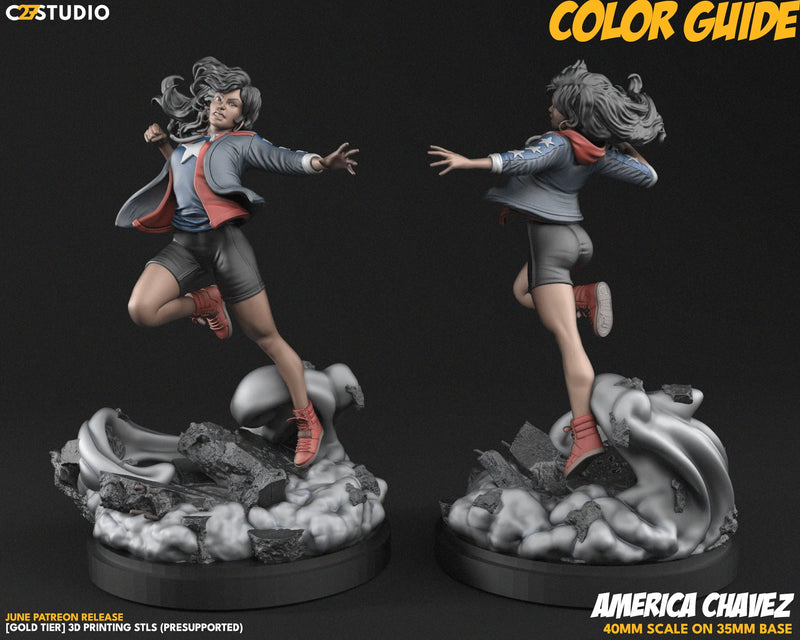 America Chavez (Jun 2024 Sculpt) Marvel MCP-compatible resin miniature by C27 Studios - product image 2