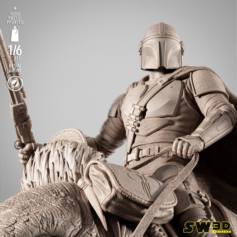 Mandalorian on Blurrg Sculpture