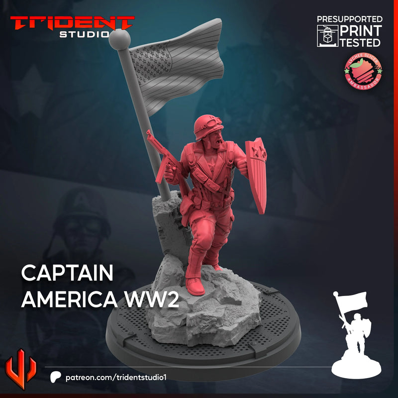 Captain America WW2 Marvel MCP-compatible 40mm resin proxy miniature by Trident Miniatures - product image 3