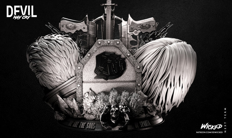 Dante and Vergil Weapon Box and Heads resin prop kit view 3