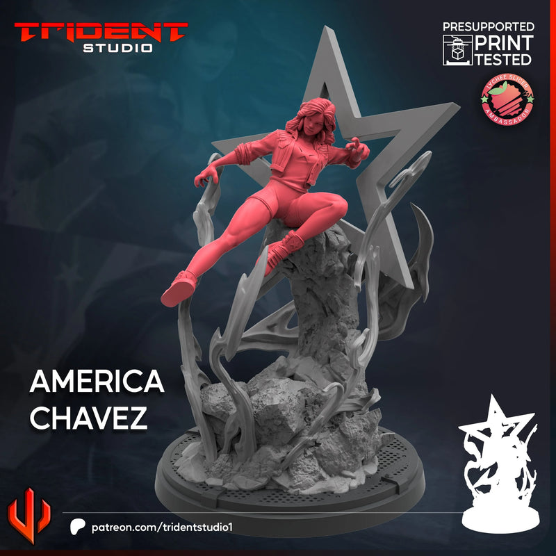 America Chavez Marvel MCP-compatible 40mm resin proxy miniature by Trident Miniatures - product image 3