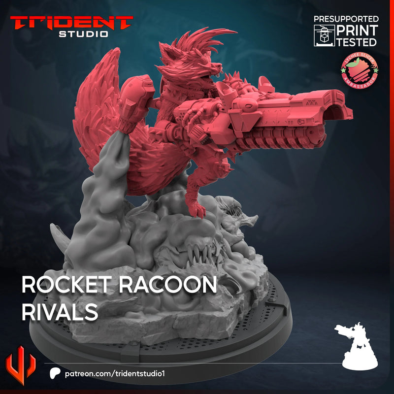 Rocket Raccoon Rivals Marvel MCP-compatible 40mm resin proxy miniature by Trident Miniatures - product image 3