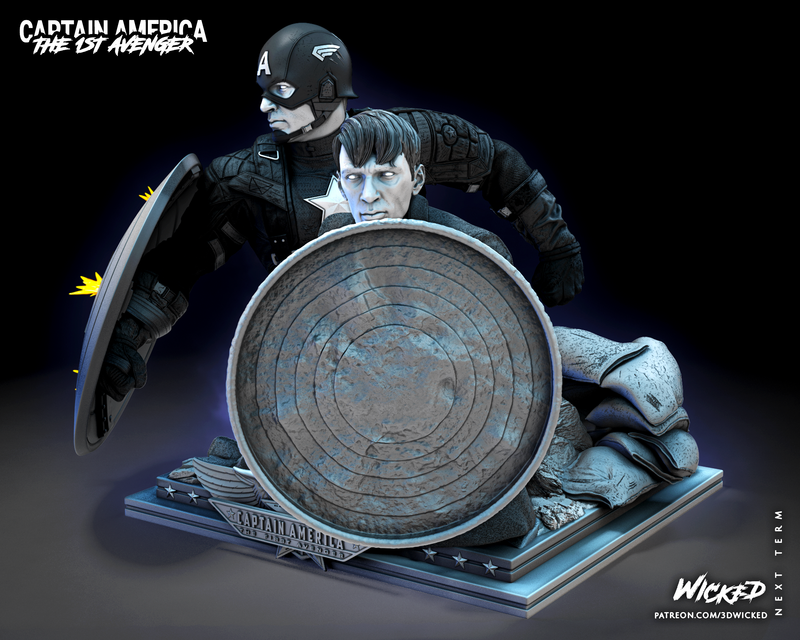 Captain America and Steve Rogers Bust DIORAMA COMPLETE resin bust kit view 3
