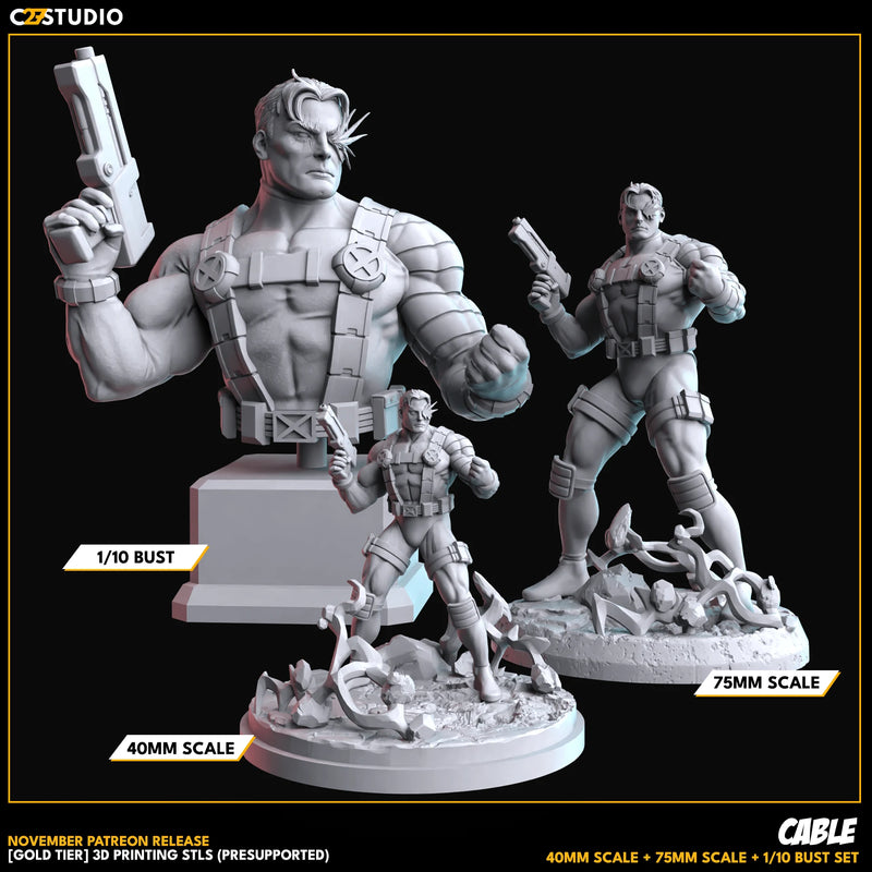 Cable (Nov 2024 Sculpt) Marvel MCP-compatible resin miniature by C27 Studios - product image 3