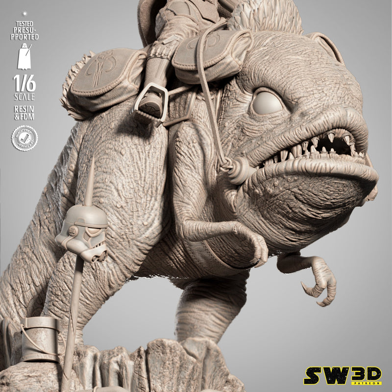 Mandalorian on Blurrg Sculpture