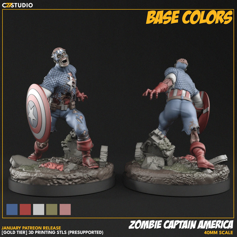 Zombie Captain America Marvel MCP-compatible resin miniature by C27 Studios - product image 4