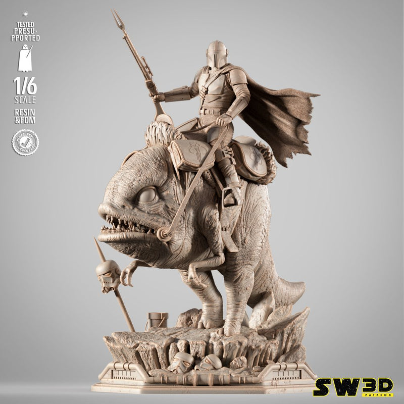 Mandalorian on Blurrg Sculpture