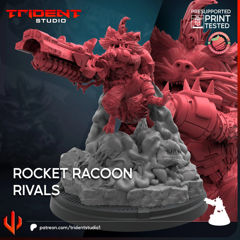 Rocket Raccoon Rivals Marvel MCP-compatible 40mm resin proxy miniature by Trident Miniatures - product image 4