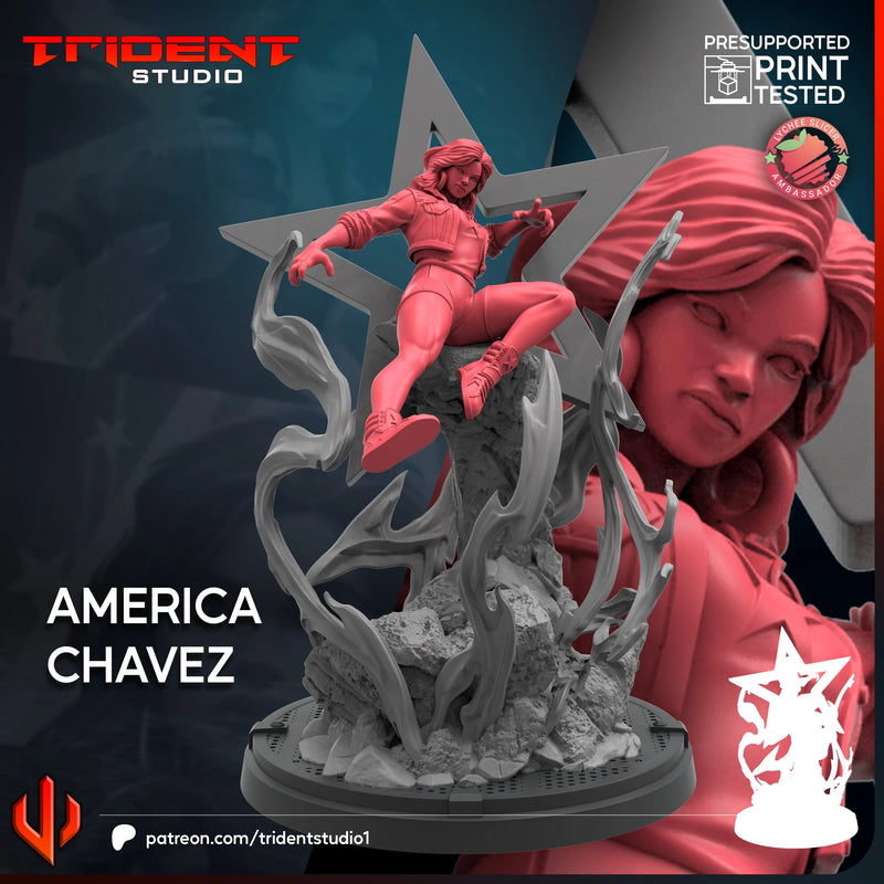 America Chavez Marvel MCP-compatible 40mm resin proxy miniature by Trident Miniatures - product image 4