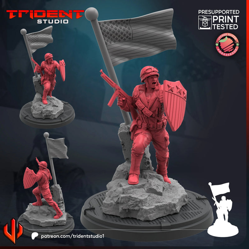 Captain America WW2 Marvel MCP-compatible 40mm resin proxy miniature by Trident Miniatures - product image 4