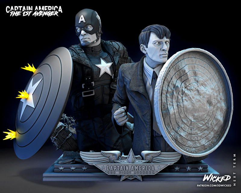 Captain America and Steve Rogers Bust DIORAMA COMPLETE resin bust kit view 4