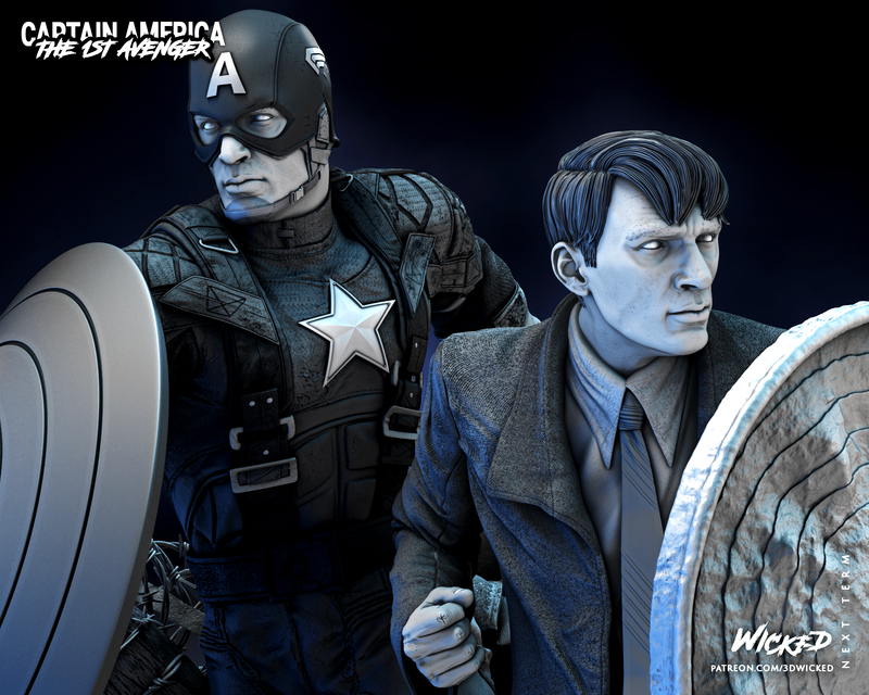 Captain America and Steve Rogers Bust DIORAMA COMPLETE resin bust kit view 5