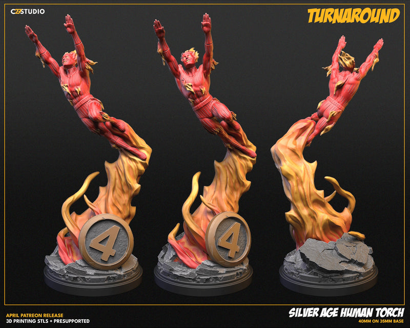 Silver Age Human Torch Marvel MCP-compatible resin miniature by C27 Studios - product image 5