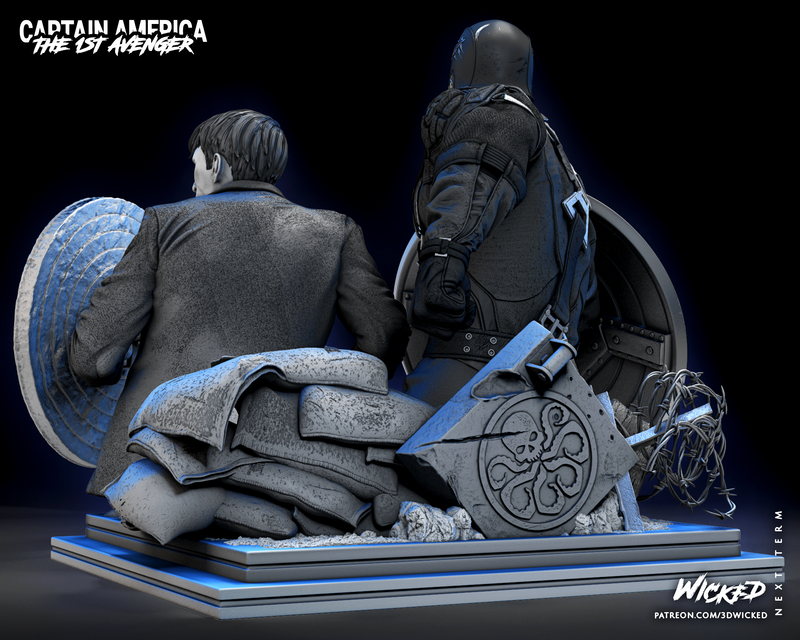 Captain America and Steve Rogers Bust DIORAMA COMPLETE resin bust kit view 6