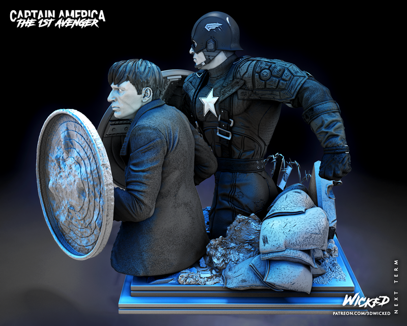 Captain America and Steve Rogers Bust DIORAMA COMPLETE resin bust kit view 7