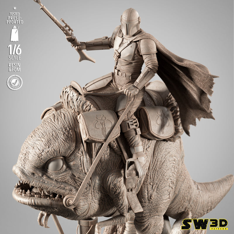 Mandalorian on Blurrg Sculpture