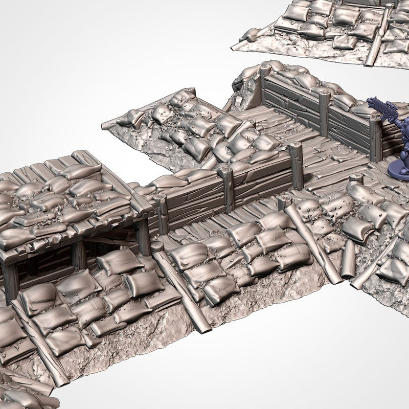 Modular Trenches WWII 3D printed terrain view 11