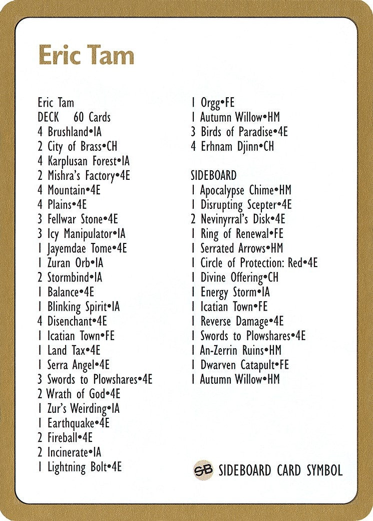 1996 Eric Tam Decklist Card [WCD]