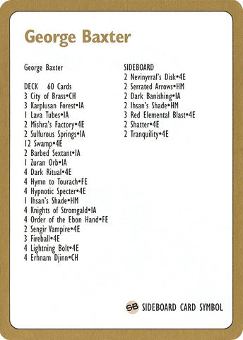 1996 George Baxter Decklist Card [WCD]