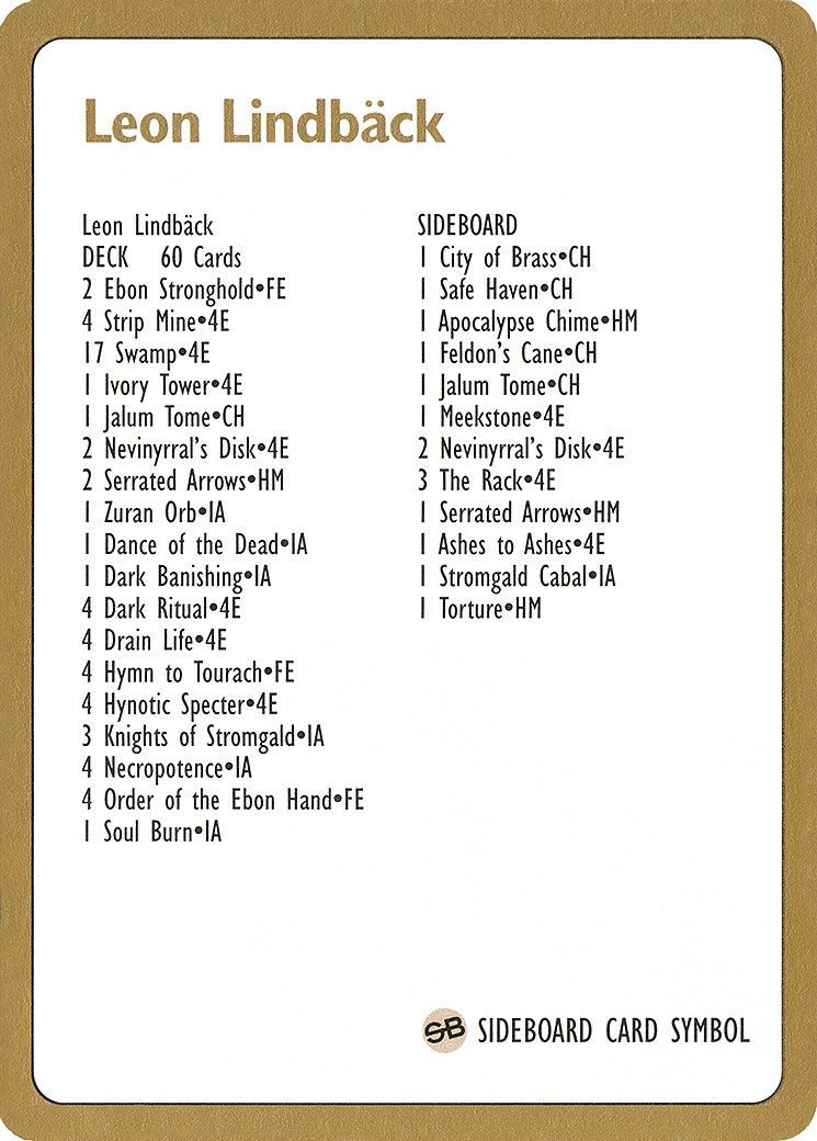 1996 Leon Lindback Decklist Card [WCD]