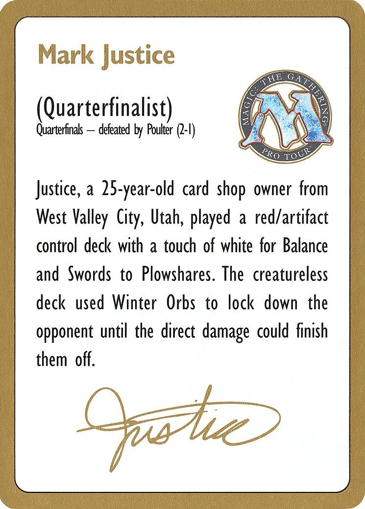 1996 Mark Justice Biography Card [WCD]