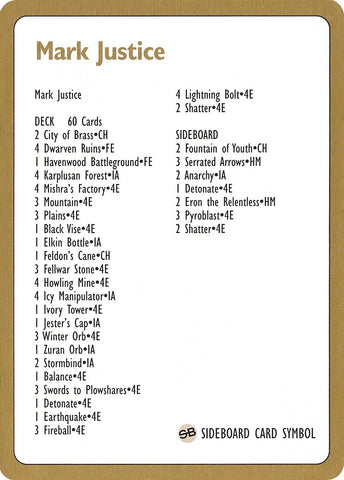 1996 Mark Justice Decklist Card [WCD]