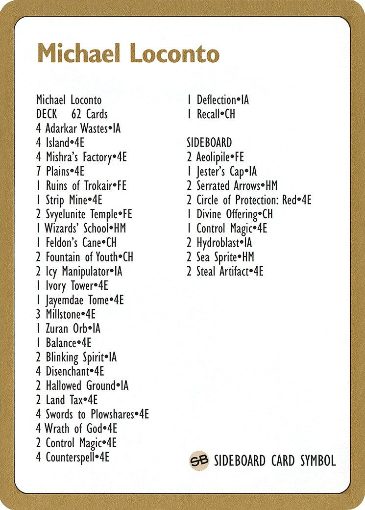 1996 Michael Loconto Decklist Card [WCD]