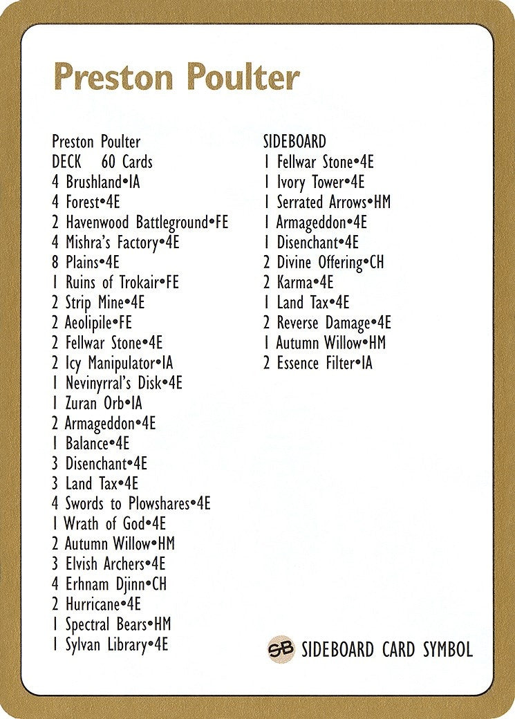 1996 Preston Poulter Decklist Card [WCD]