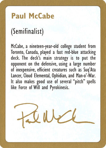 1997 Paul McCabe Biography Card [WCD]