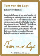 2000 Tom van de Logt Biography Card [WCD]