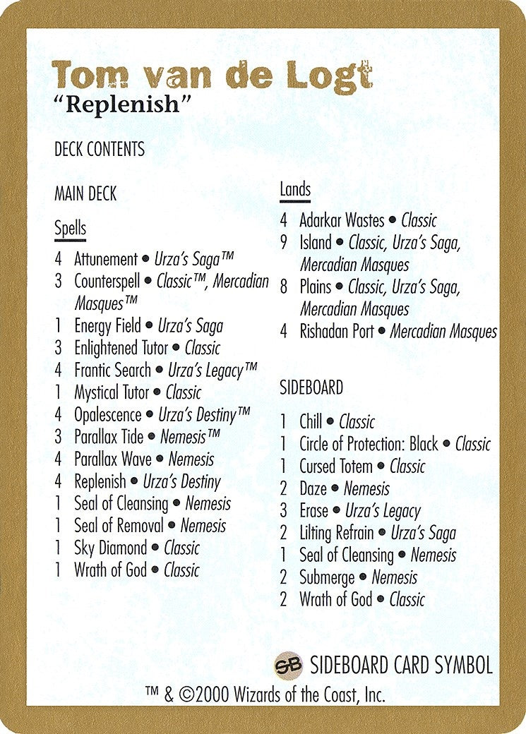 2000 Tom van de Logt Decklist Card [WCD]
