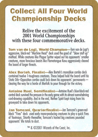 2001 World Championship Advertisement Card [WCD]