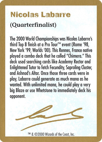 2000 Nicolas Labarre Biography Card [WCD]