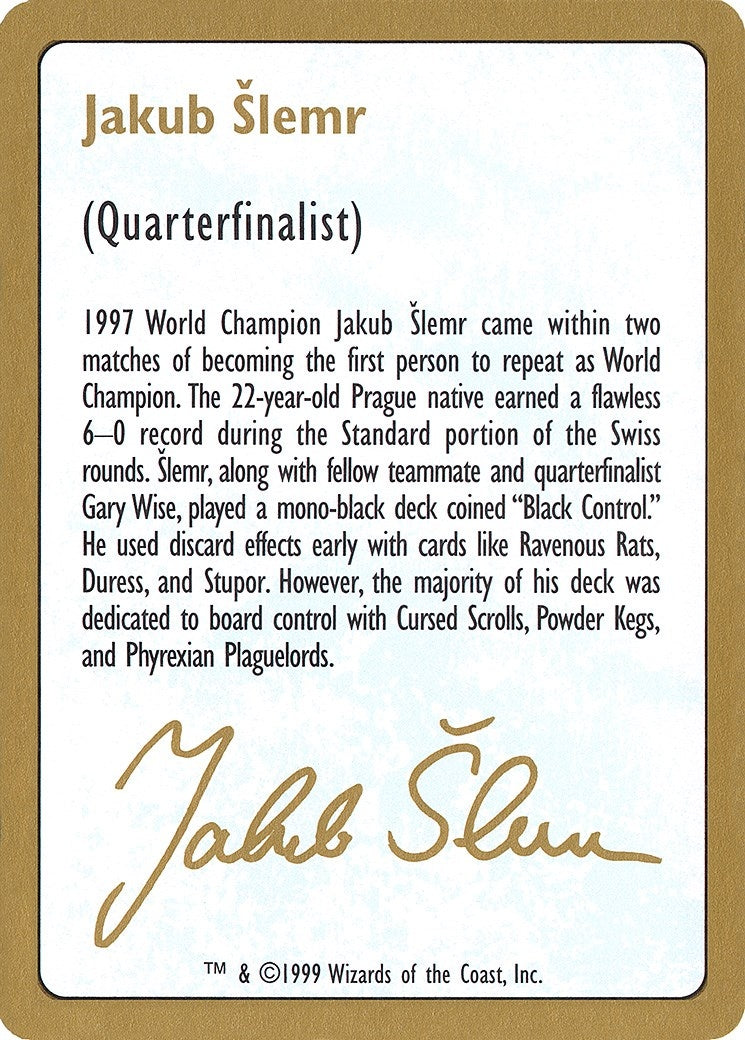 1999 Jakub Slemr Biography Card [WCD]