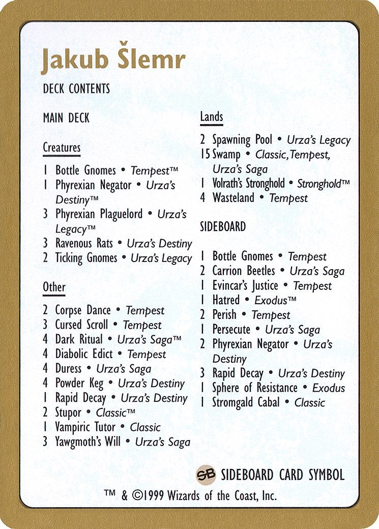 1999 Jakub Slemr Decklist Card [WCD]