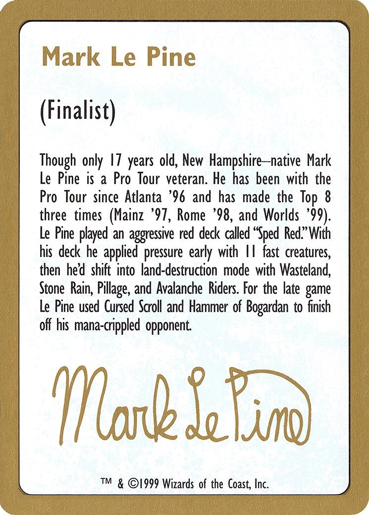 1999 Mark Le Pine Biography Card [WCD]