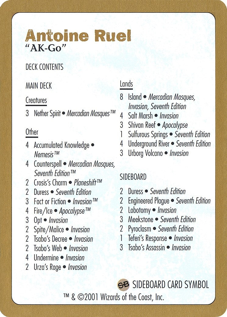 2001 Antoine Ruel Decklist Card [WCD]