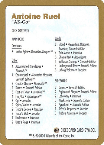 2001 Antoine Ruel Decklist Card [WCD]
