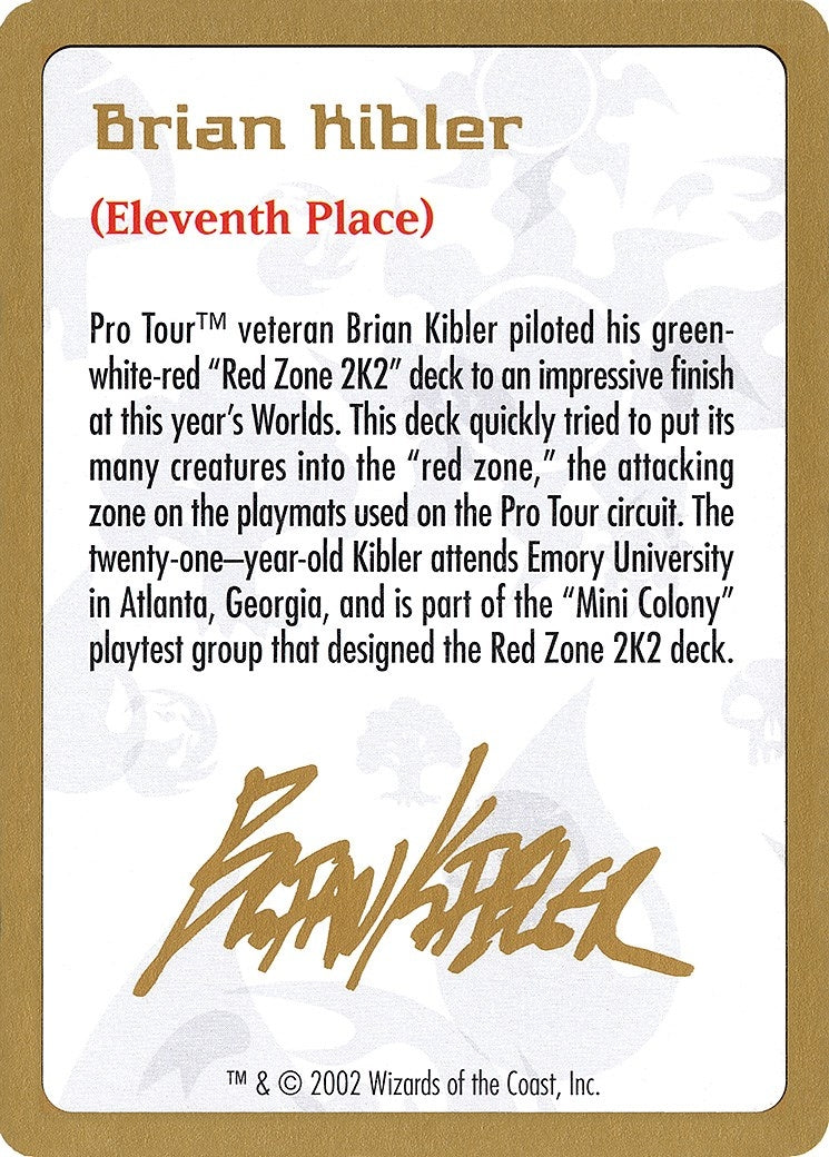 2002 Brian Kibler Biography Card [WCD]