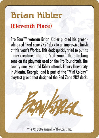 2002 Brian Kibler Biography Card [WCD]