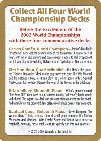 2002 World Championship Advertisement Card [WCD]