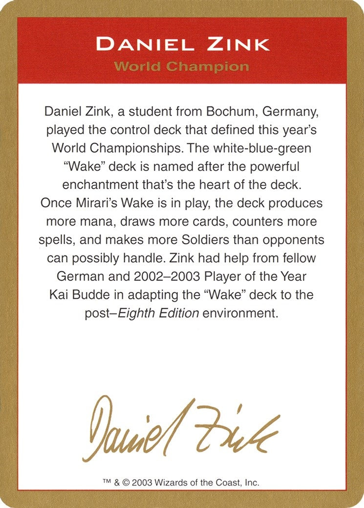 Image for 2003 Daniel Zink Biography Card
